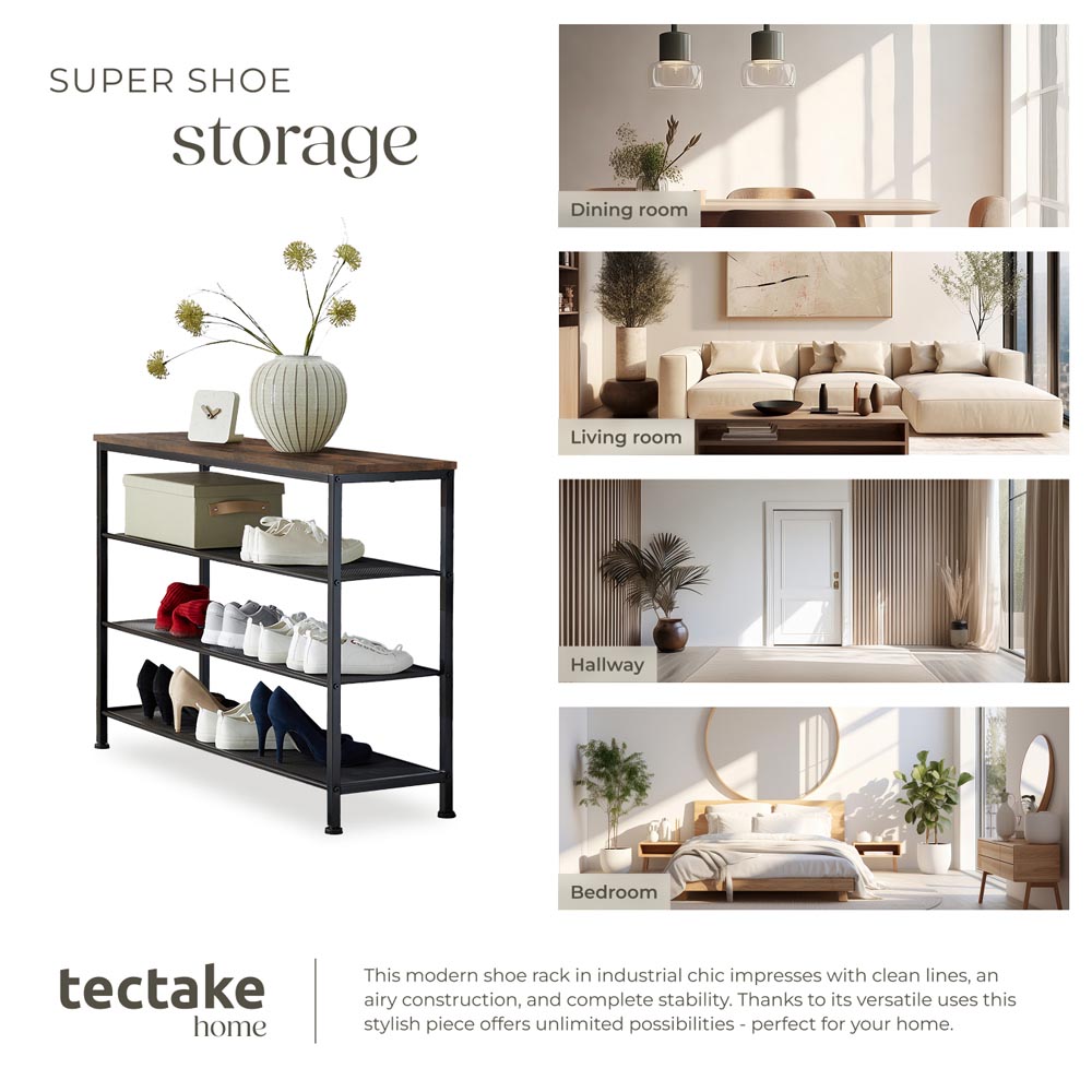 tectake Portsmouth 3 Grid Dark Wood Shelf Shoe Rack Image 7