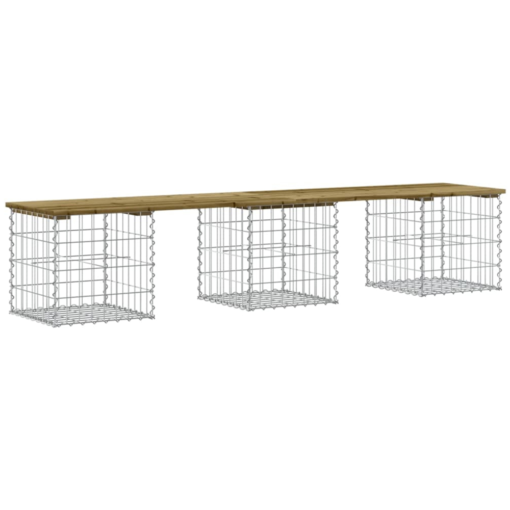vidaXL Brown Solid Impregnated Pine Wood Gabion Design Garden Bench 203 x 44 x 42cm Image 1