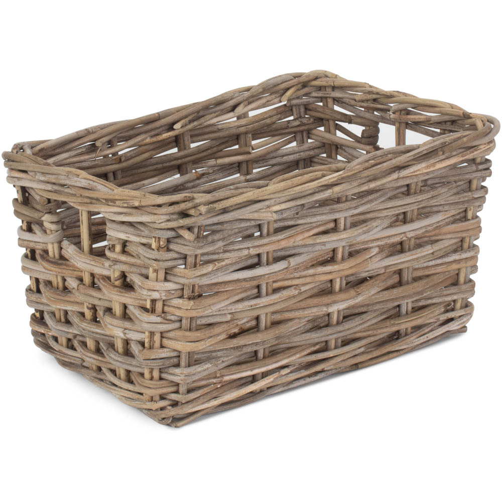 Red Hamper Grey Rectangular Rattan Medium Storage Basket Image 1