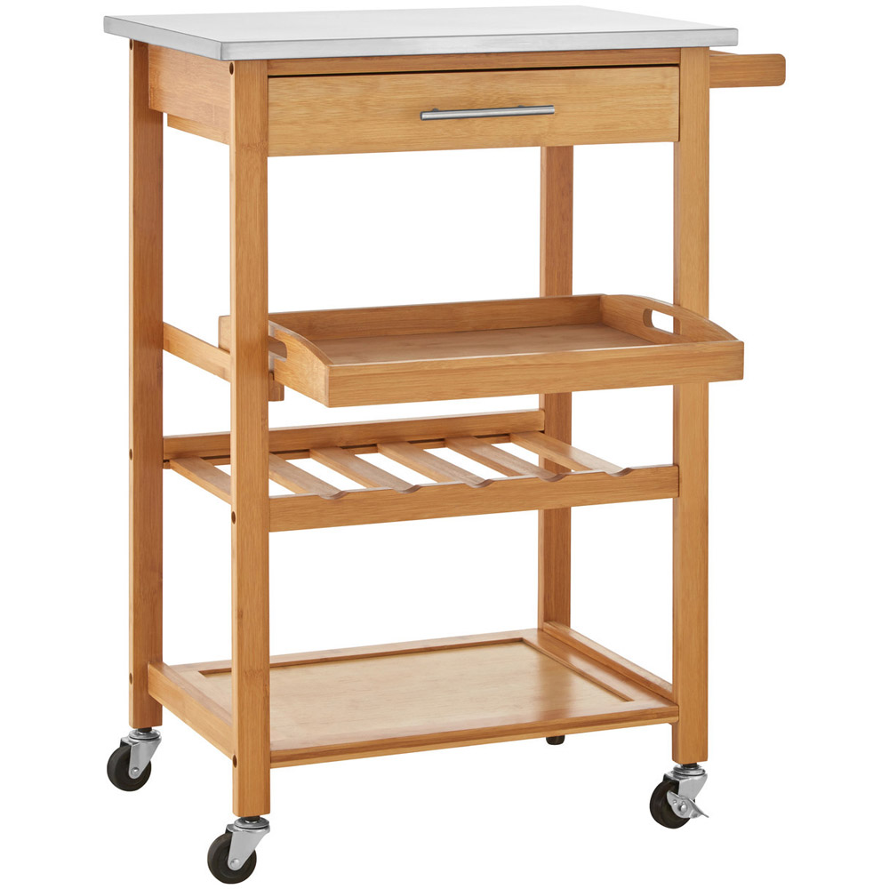 Premier Housewares Bamboo Kitchen Trolley with One Drawer Image 3