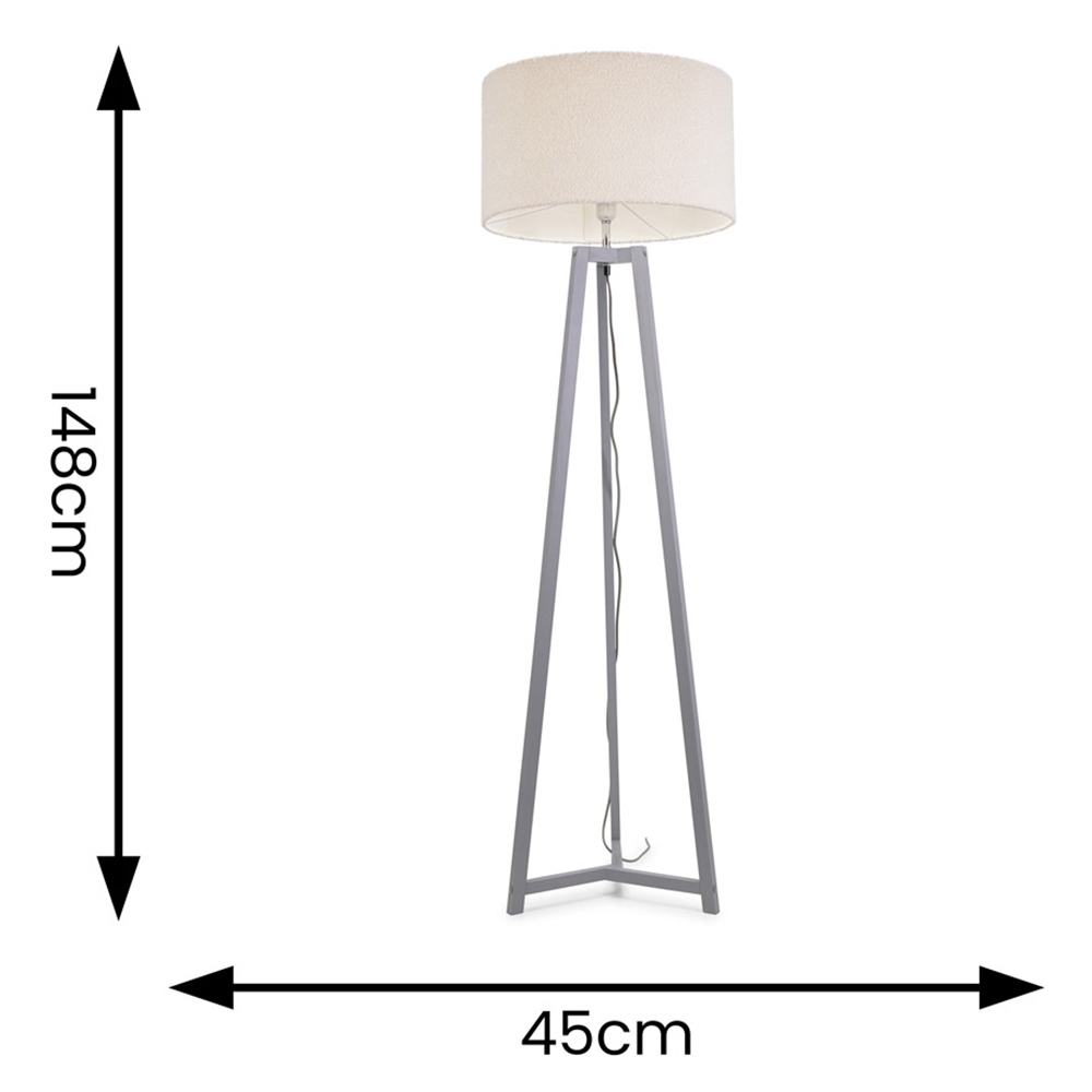 ValueLights Lottie Cream Boucle Drum Shade Grey Wood Tripod LED Floor Lamp Image 4
