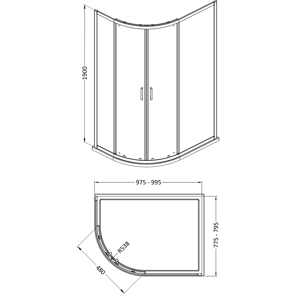Oem Matt Black Offset Quadrant Shower Enclosure 100 x 80cm Image 2