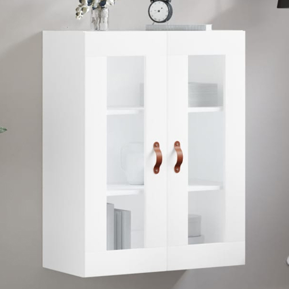 vidaXL 2 Glass Door White Wall Mounted Storage Cabinet Image 1