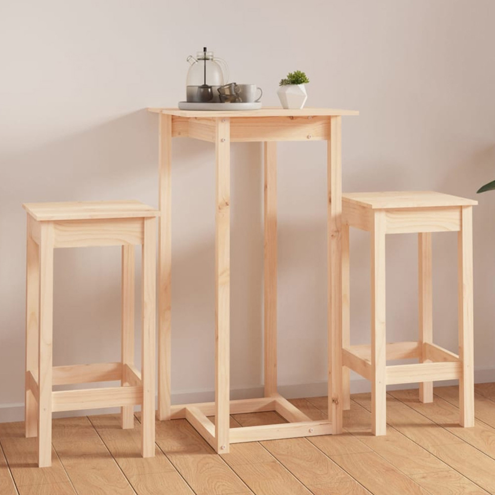vidaXL Natural Solid Pine Wood Bar Table Set of 3 Image 1