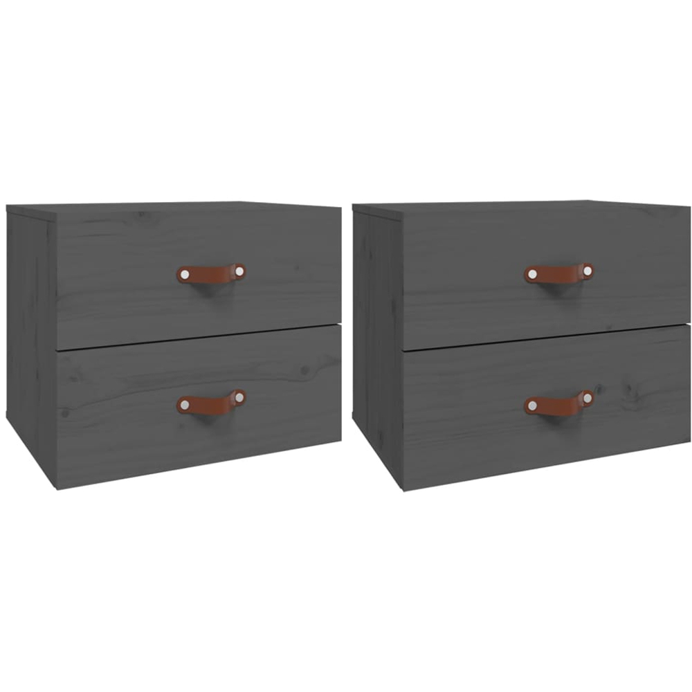 vidaXL 2 Drawer Grey Wall Mounted Bedside Cabinet Set of 2 Image 5