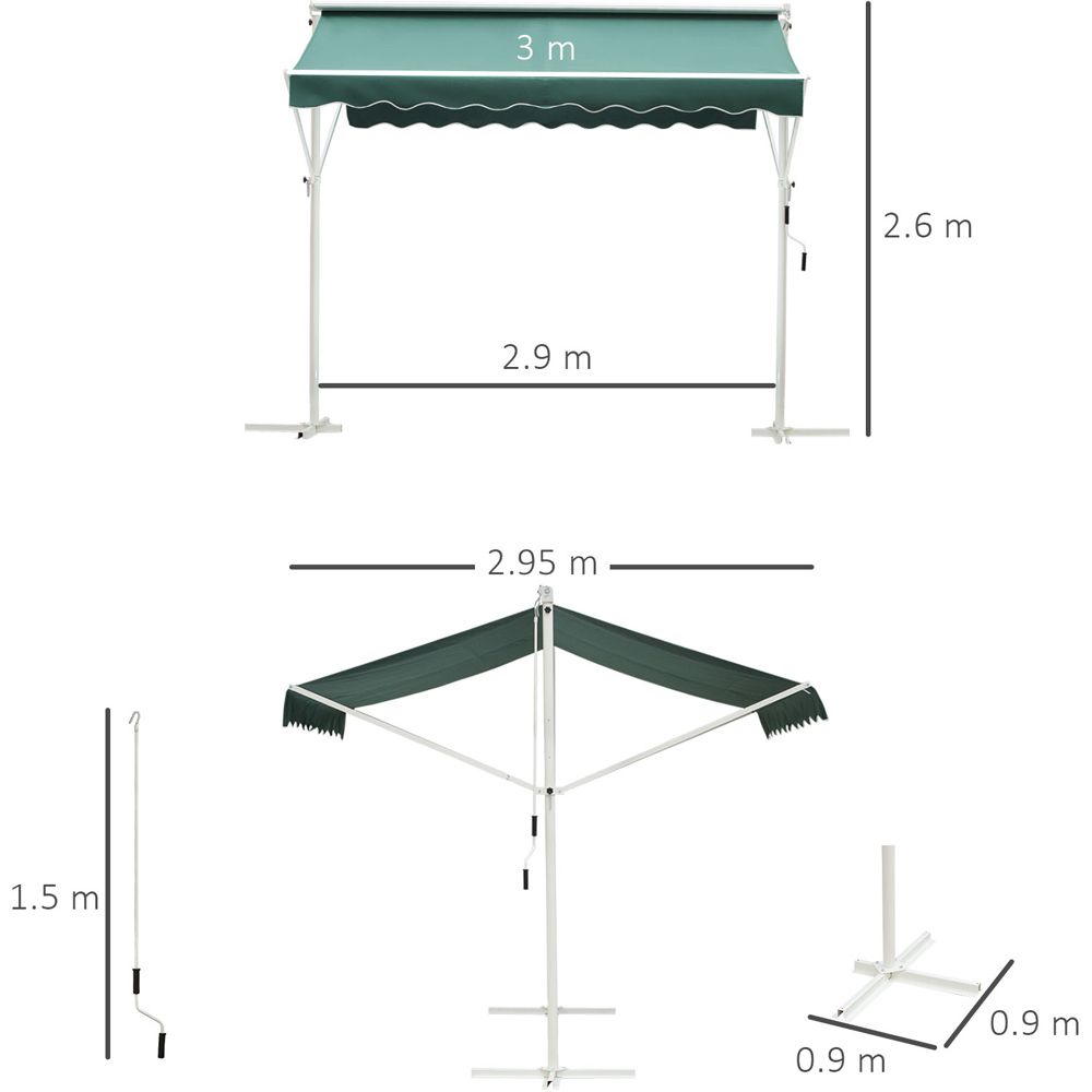 Outsunny Green and White Adjustable 2 Side Manual Awning 3m Image 7
