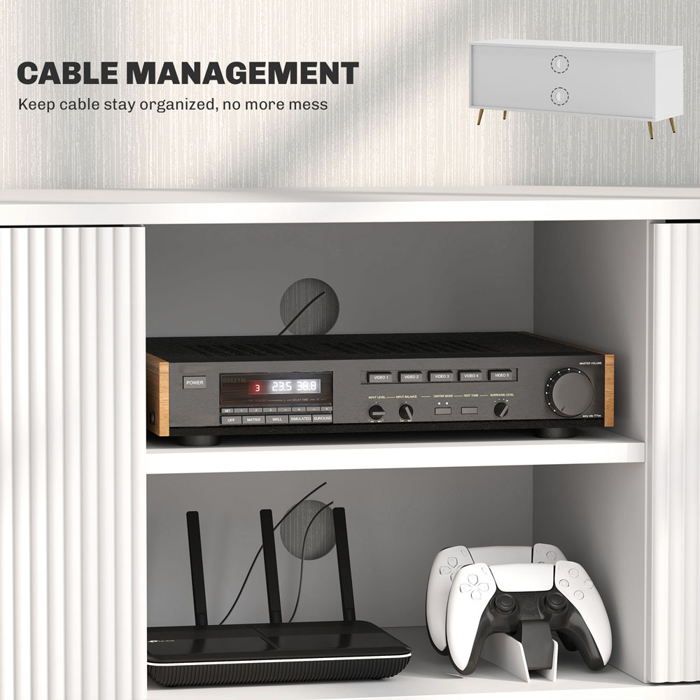 HOMCOM 2 Door 2 Shelf White TV Stand Cabinet Image 8