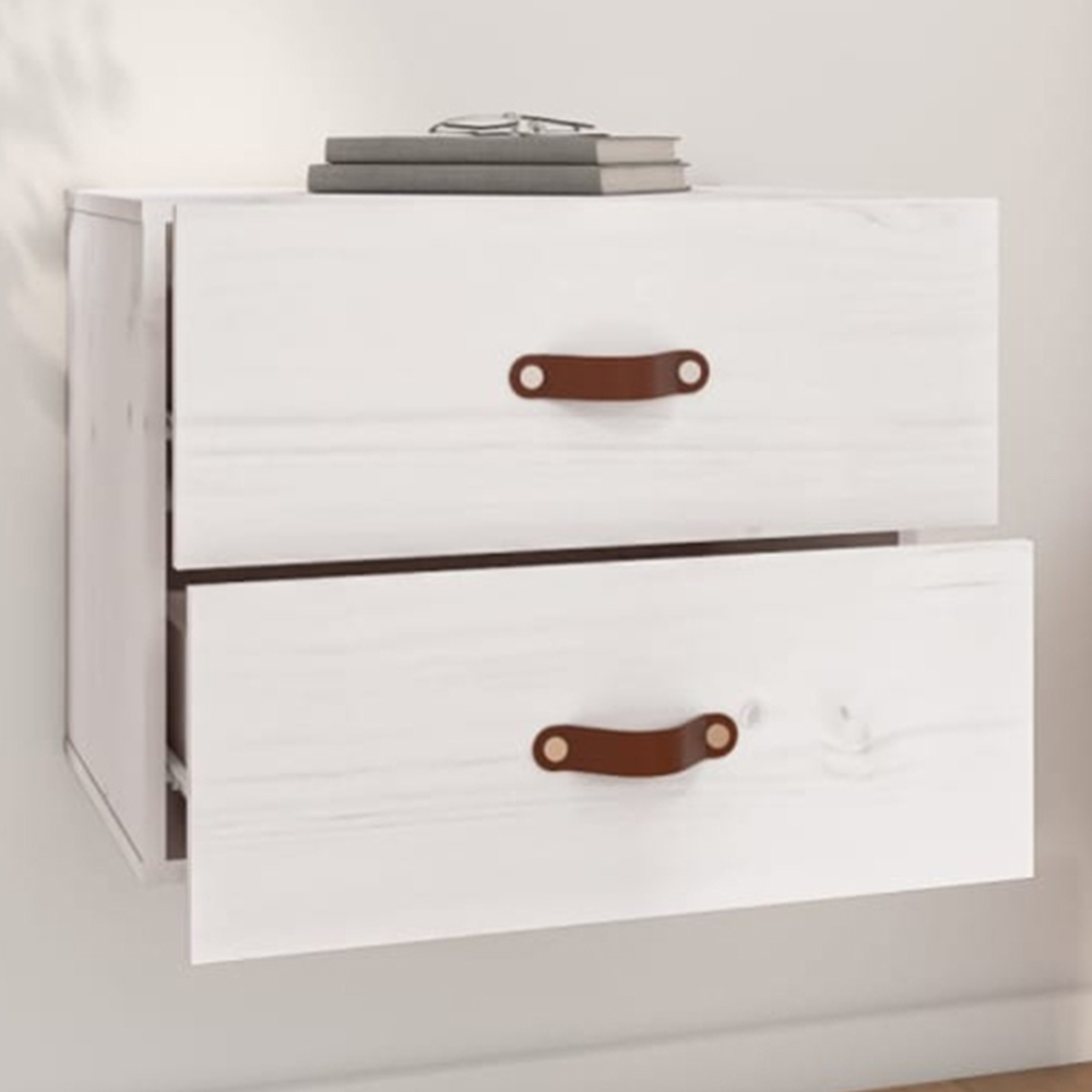 vidaXL 2 Drawer White Wall Mounted Bedside Cabinet Set of 2 Image 1