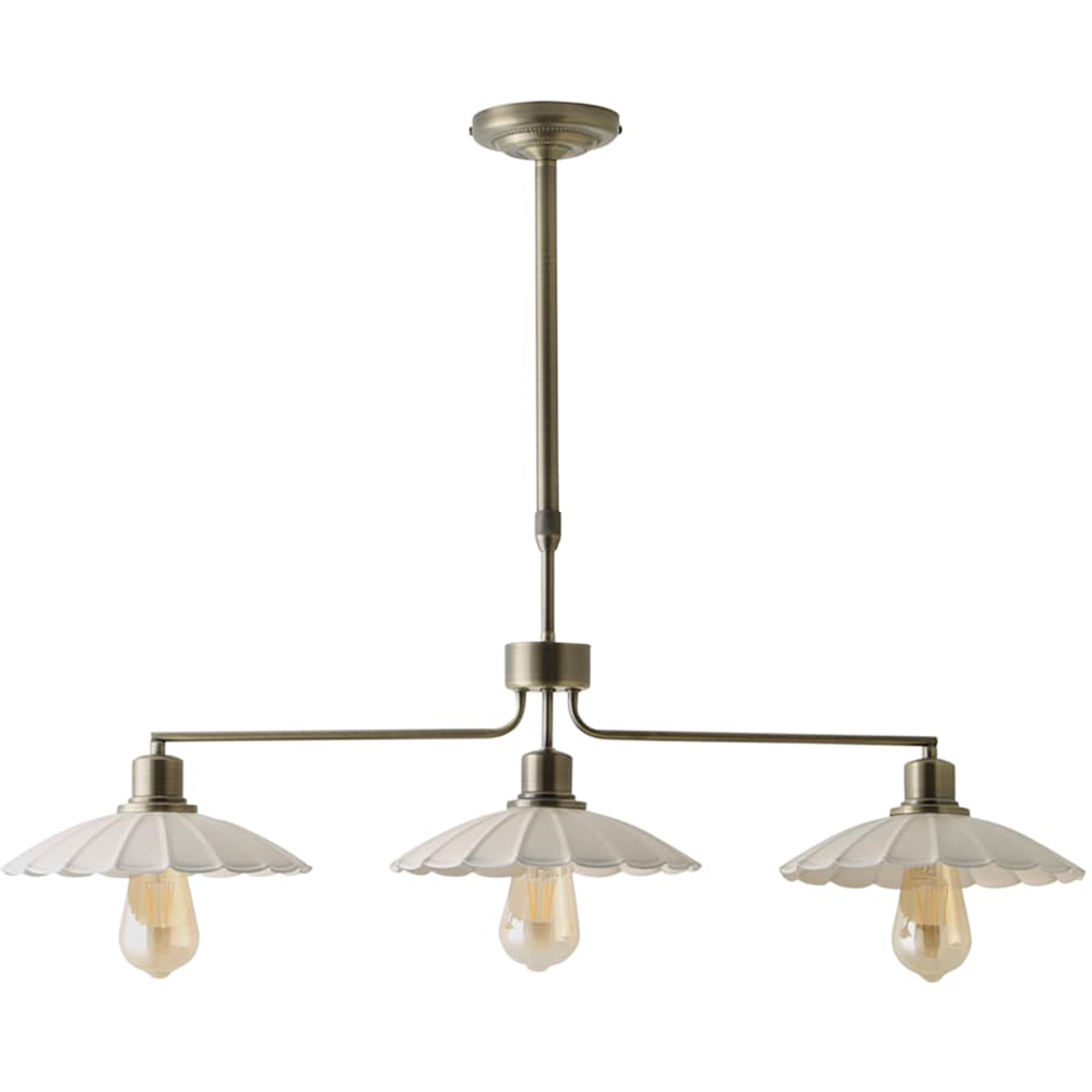 ValueLights Holborn 3 Arm Cream Scallop Putty Shade Brushed Brass Bar Ceiling Light with Bulb Image 1