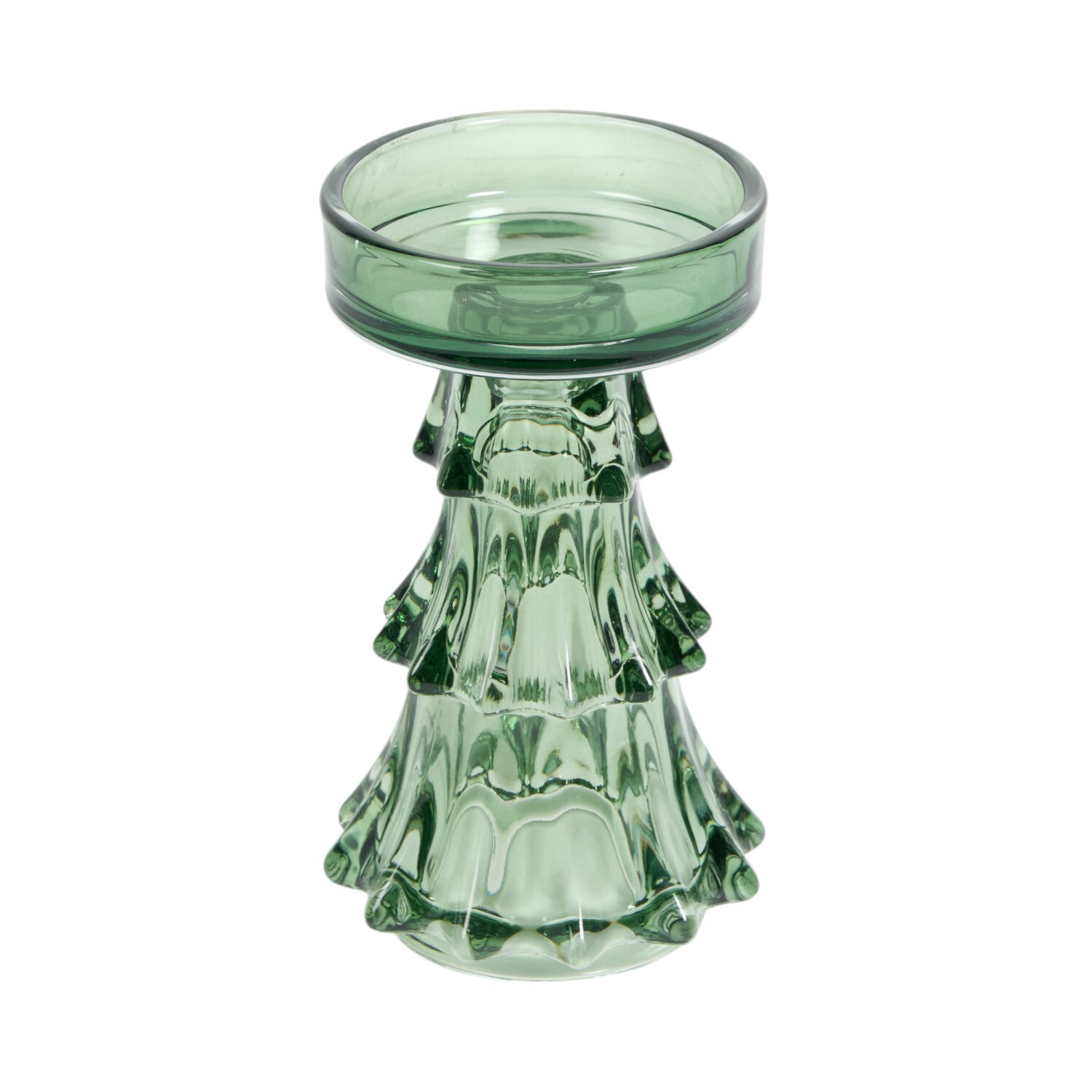 Glass Tree Pillar Candle Holder Green Image 3