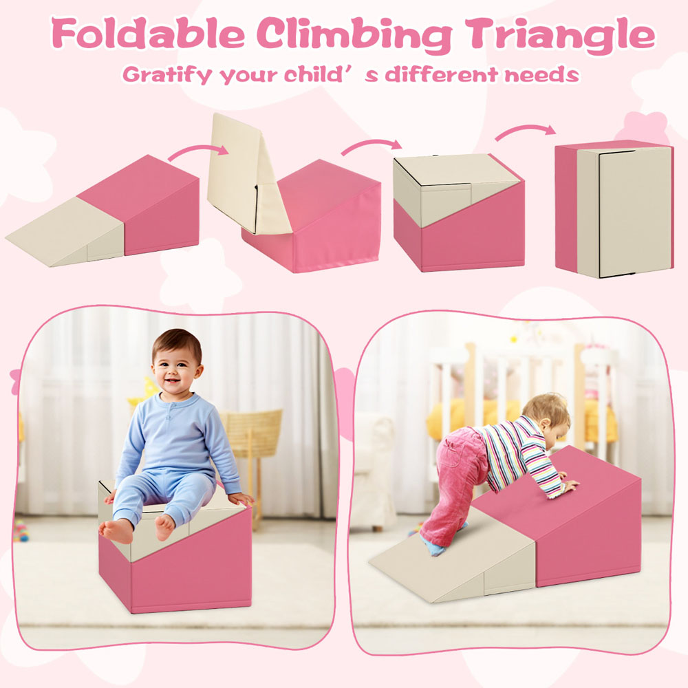 Costway Pink Foam Climbing Indoor Block Set 7 Piece Image 7