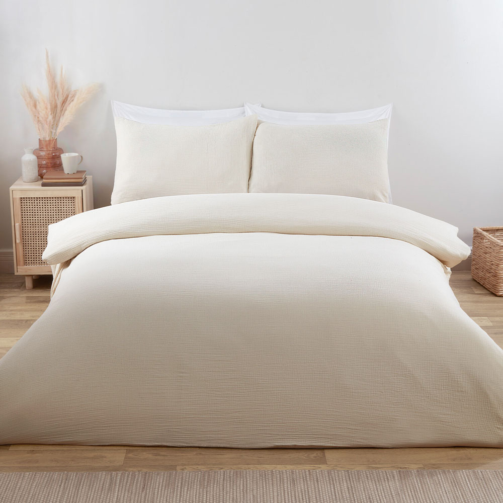 Divante Alba Muslin Duvet Cover and Pillowcase Set - Natural / Double Image 1
