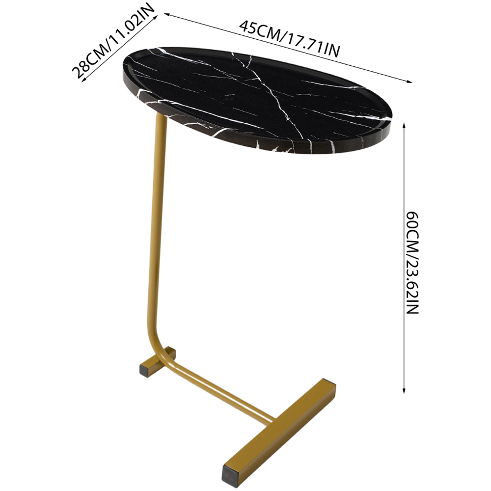 Living and Home Black and Gold Marble Effect C-Shape Side Table Image 9