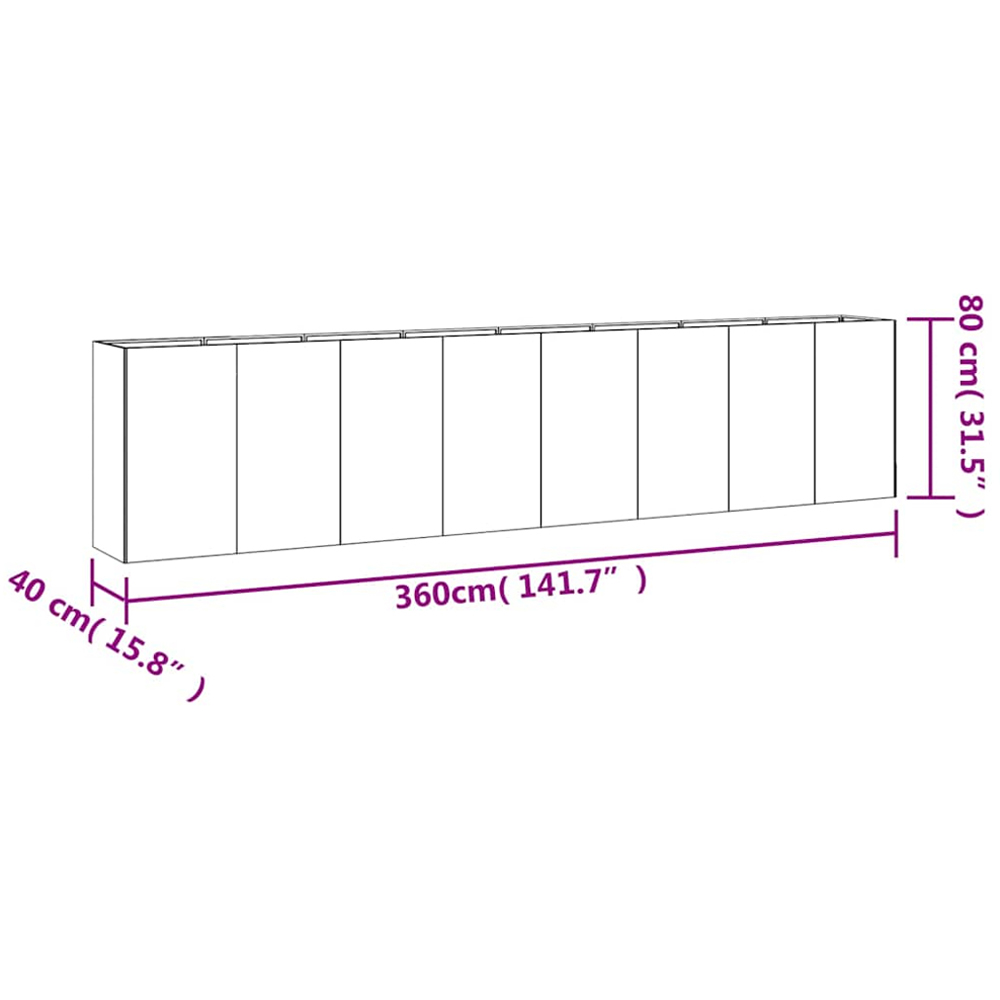vidaXL Brown Corten Steel Raised Garden Bed 360 x 40 x 80cm Image 8