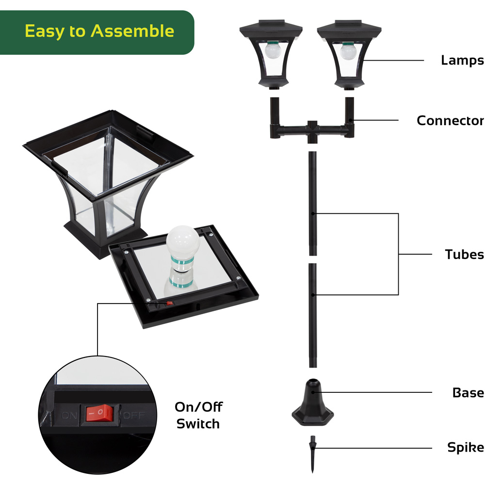 GardenKraft Bright White LED Victorian Twin Head Solar Lamp Post Image 8