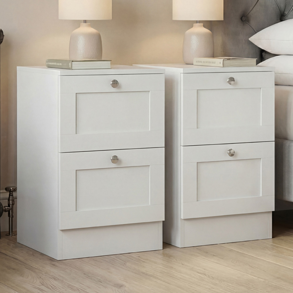 VIDA DESIGNS Altino 2 Drawer White Shaker-Style Bedside Chest Set of 2 Image 1