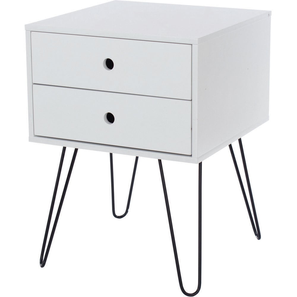 Telford 2 Drawer White Metal Legs Bedside Table Image 2