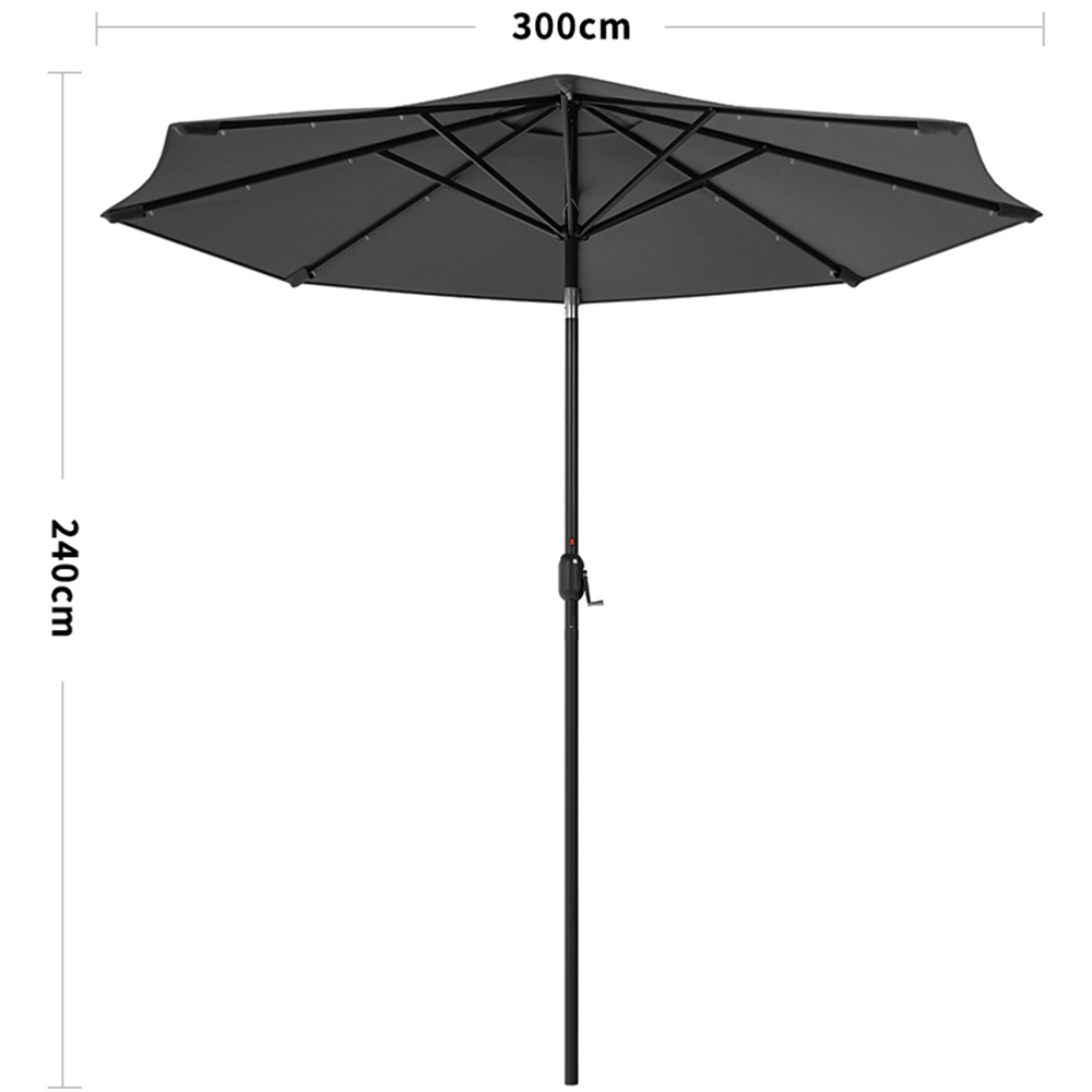 Living and Home Dark Grey 24 LED Crank Lift Garden Parasol 3m Image 8