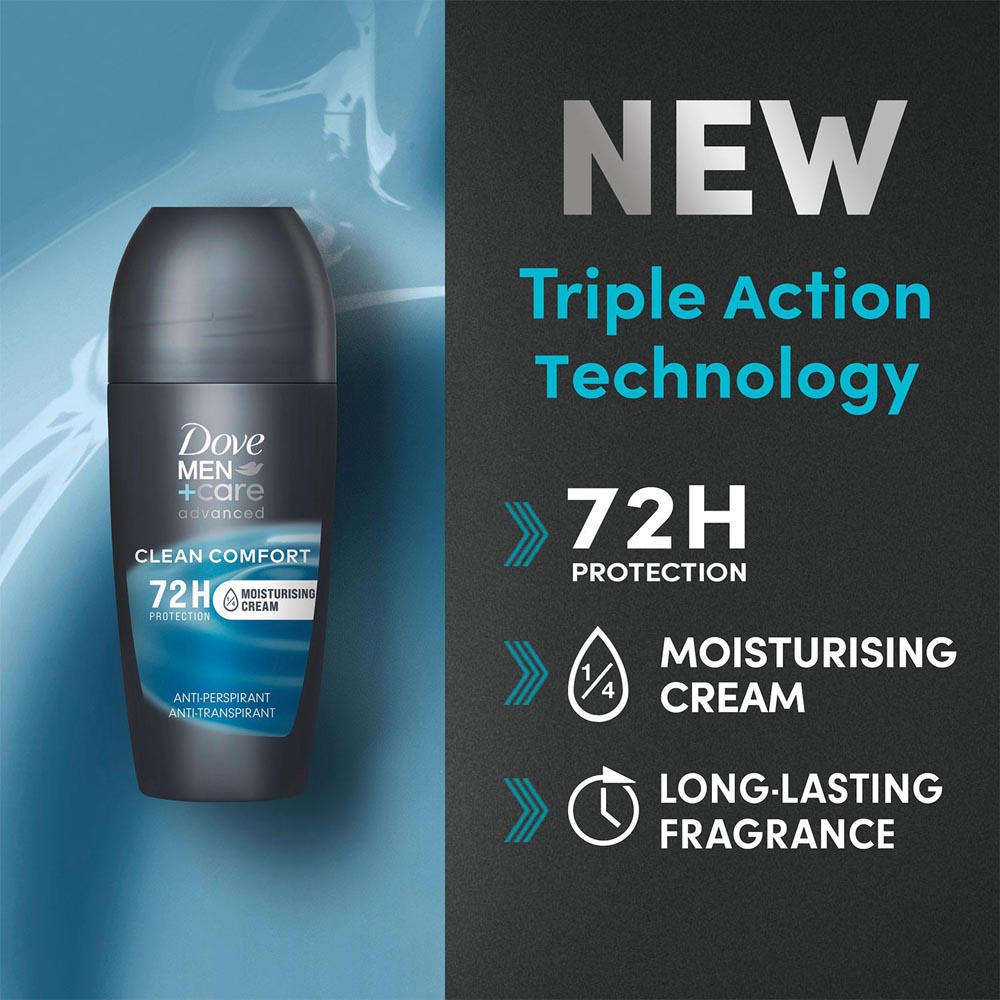 Dove Men+Care Advanced Clean Comfort Anti-Perspirant Roll On 50ml 24 Pack Image 5