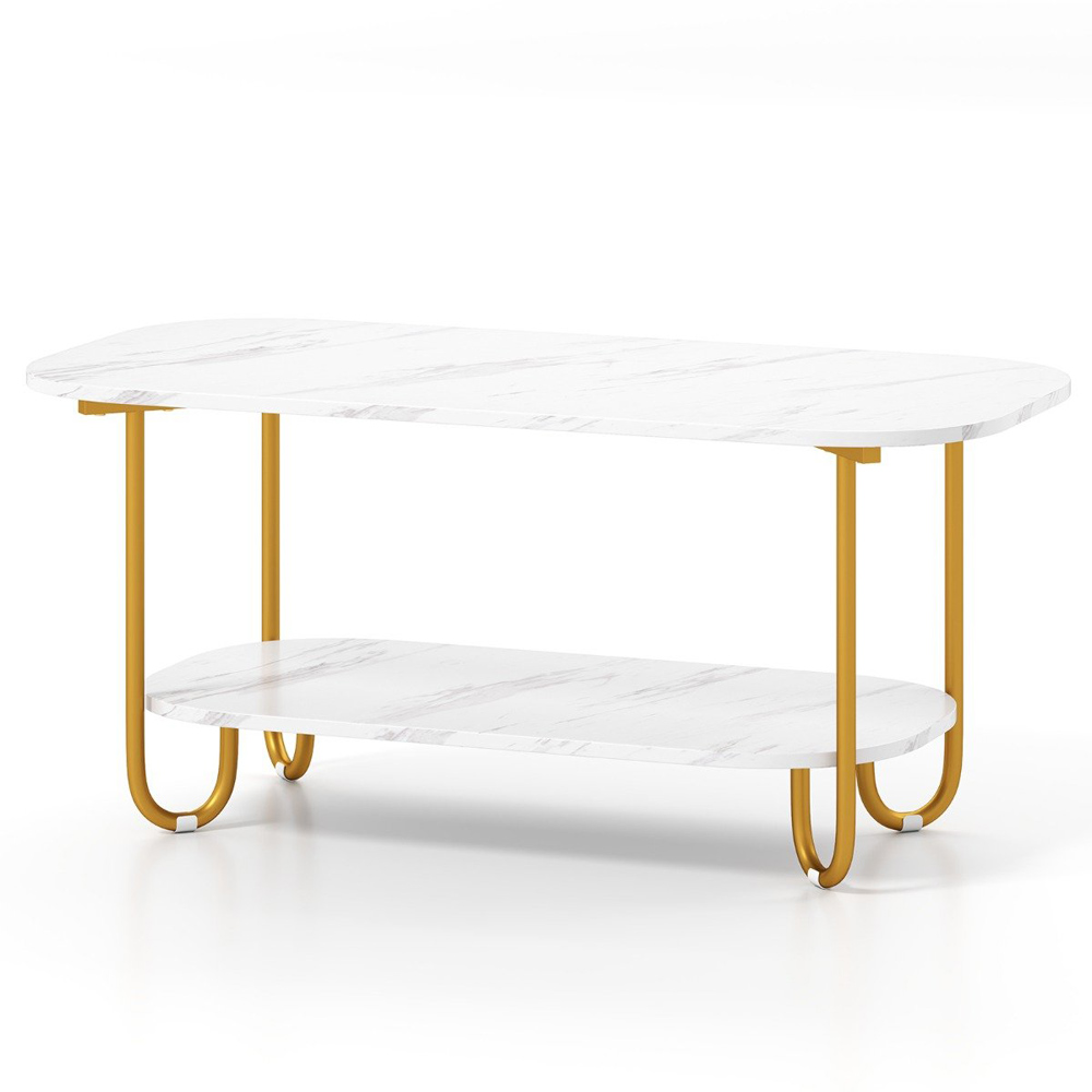 Costway Single Shelf White Faux Marble Coffee Table Image 2