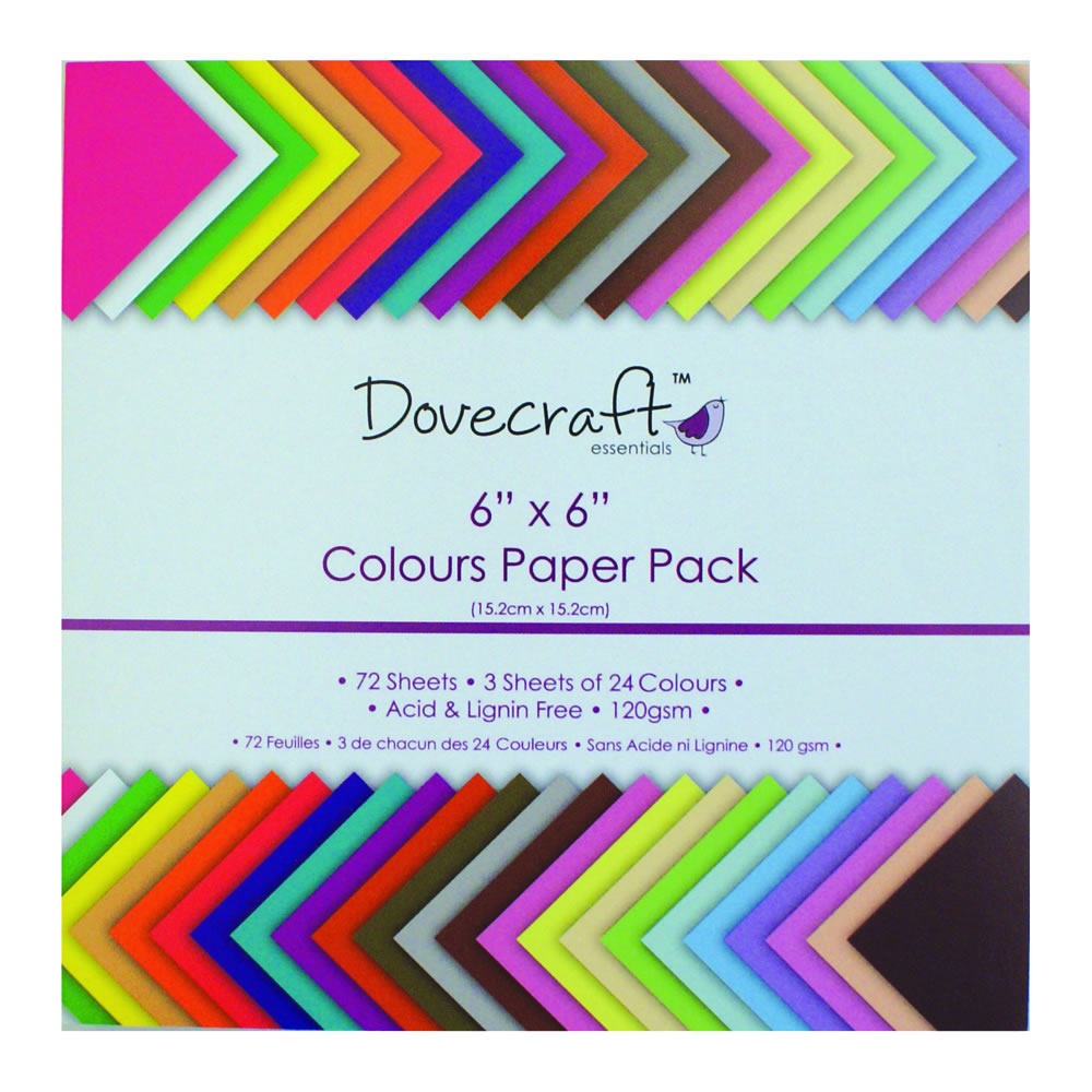Dovecraft Essentials Colours Paper Pack 72 Sheets 6 x 6 inch Assorted Image