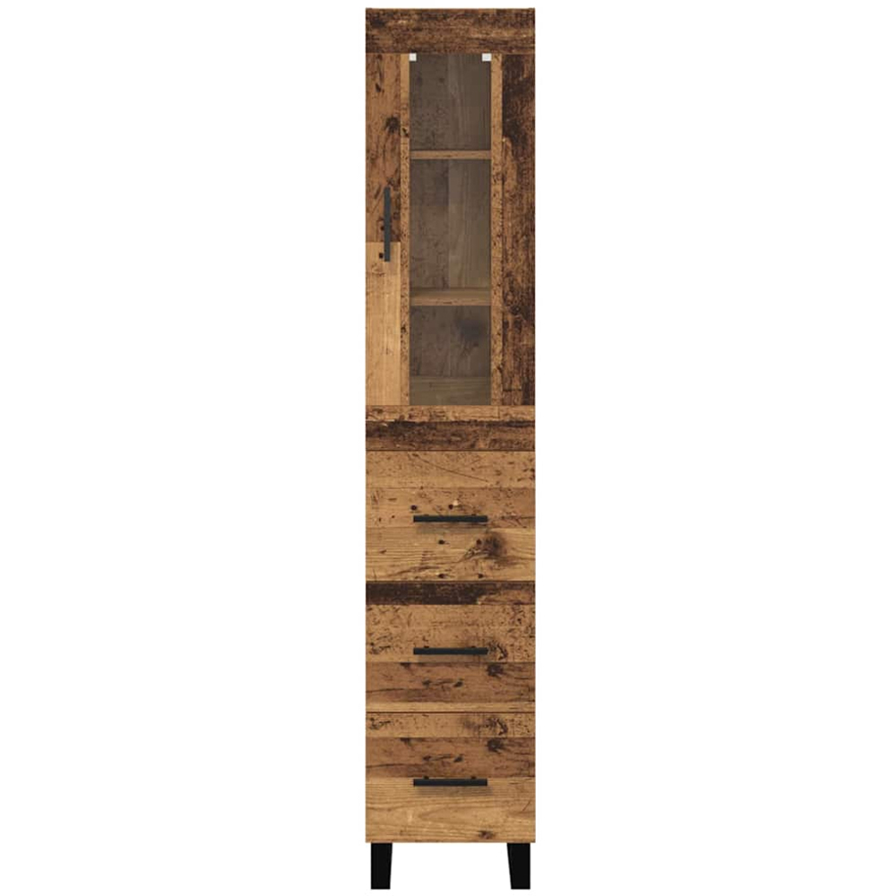 vidaXL Single Glass Door 3 Drawer Old Wood Tall Slim Highboard Image 6