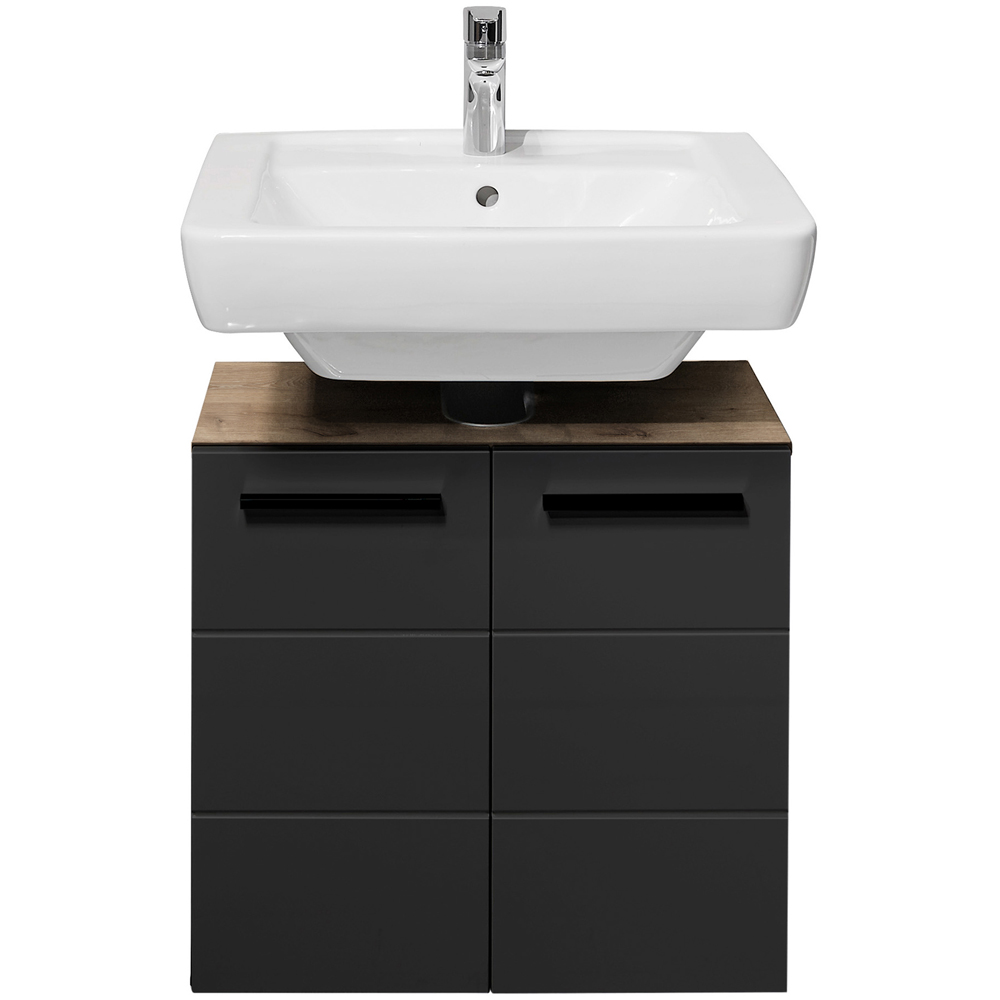 Julian Bowen Vista 2 Door Black and Viking Oak Bathroom Sink Cabinet Image 3