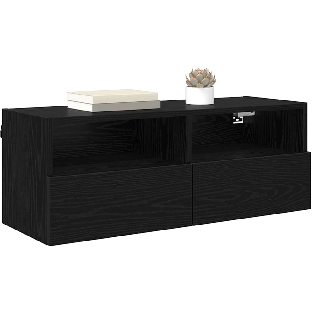 vidaXL 2 Door 2 Shelf Black Oak Wide Wall Mounted TV Unit Set of 2 Image 3