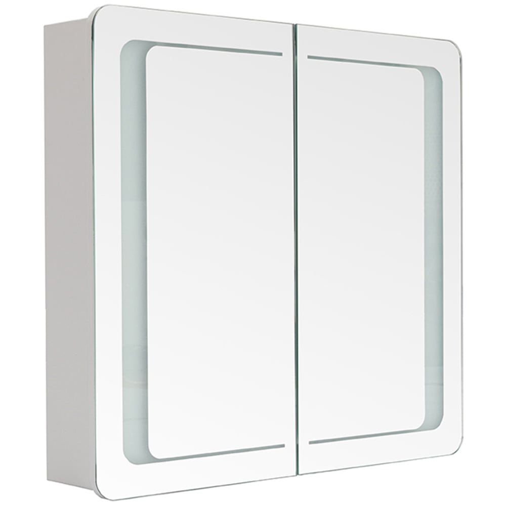 Living and Home White 2 Door Curved Corner LED Mirror Bathroom Cabinet Image 2