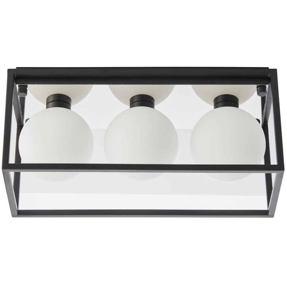 Merano Matera Matt Black and Matt Opal Glass Semi Flush Bathroom 3 Light Ceiling Light Image 1