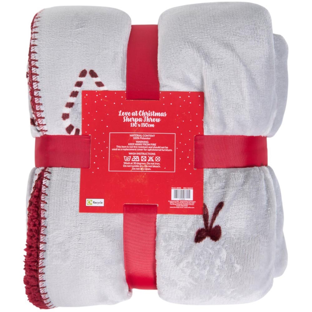 Love at Christmas Sherpa Throw - Grey and Red Image 3