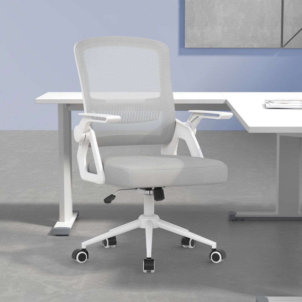 Rattrix Grey Swivel Computer Chair with Flip-Up Armrest and Lumbar Support Image 6