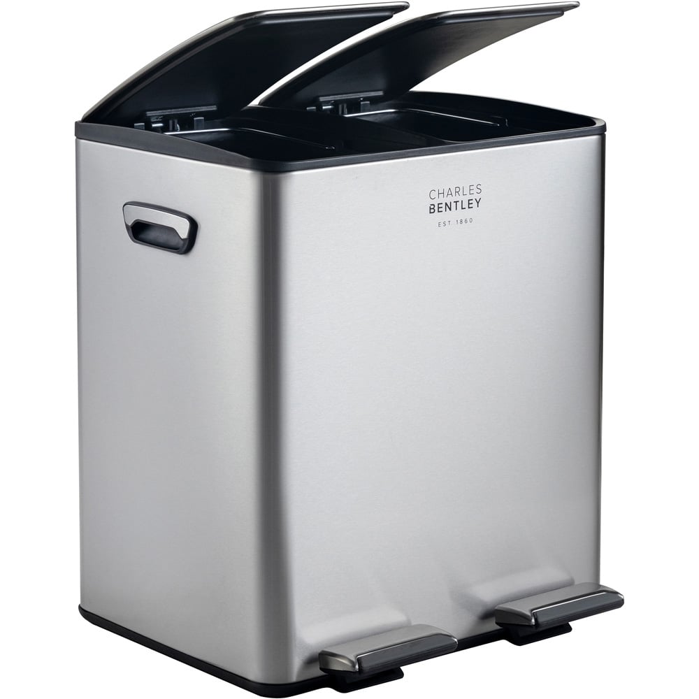 Charles Bentley 2 Compartment Stainless Steel Kitchen Pedal Bin 40L Image 4