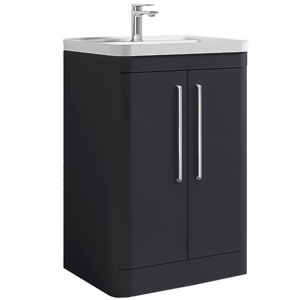 nuie Parade 2 Door Soft Black Floor Standing Vanity Unit and 1 Tap Hole Polymarble Basin 600mm Image 1
