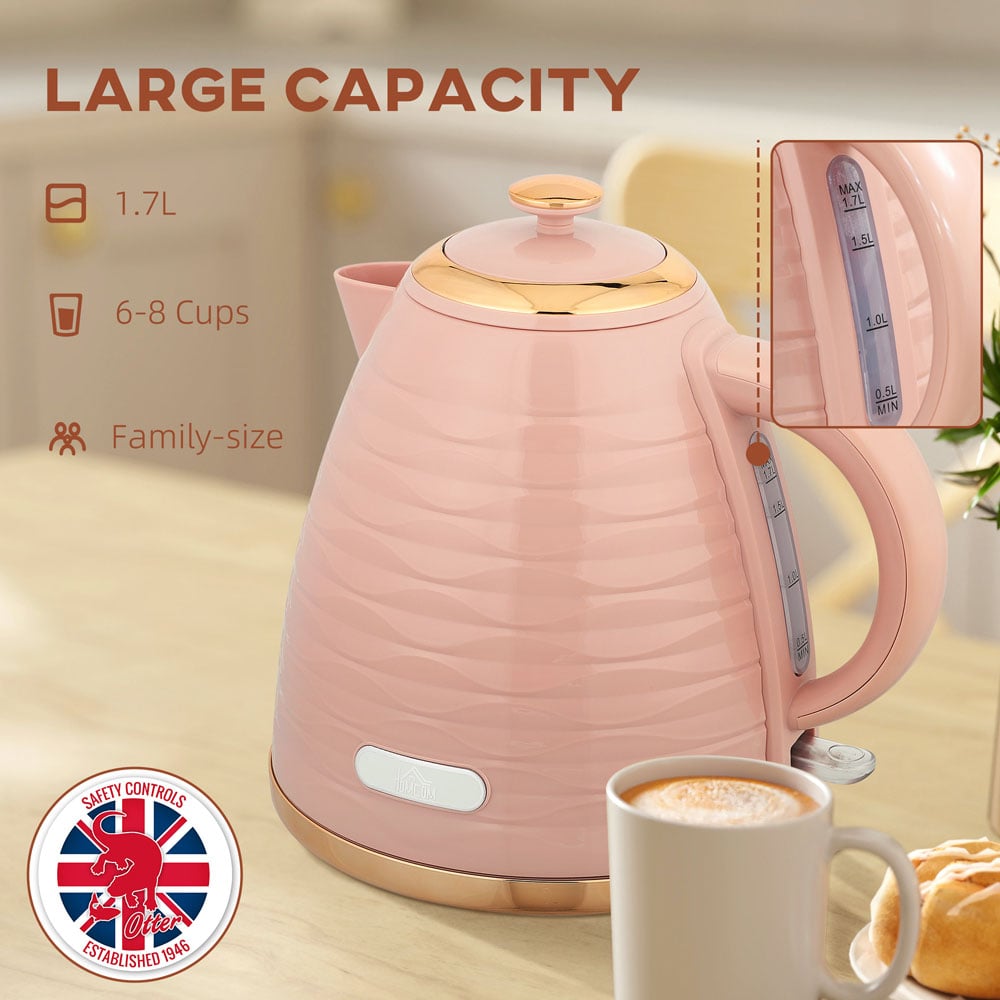 HOMCOM 800-207V70PK Pink Ripple 1.7L Electric Kettle 3kW Image 5