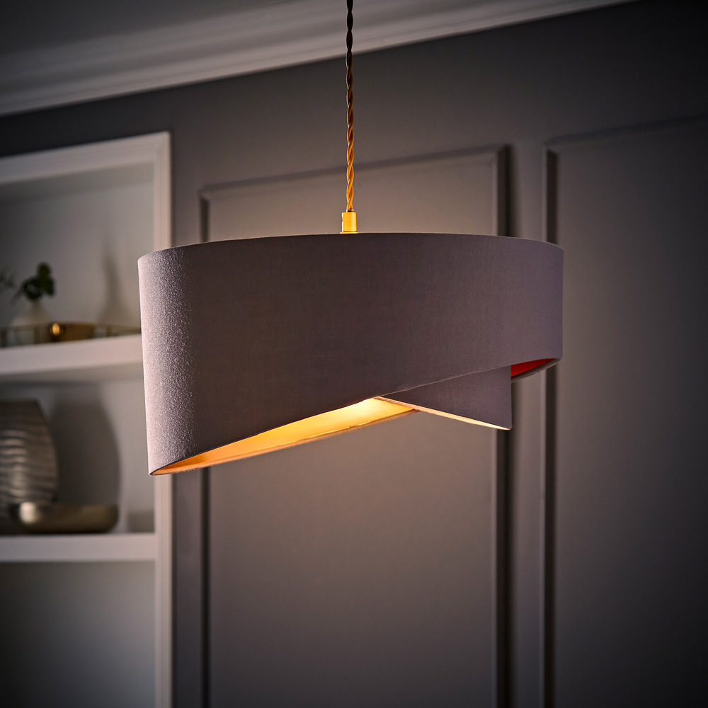 ValueLights Trekan 2 Layer Grey with Metallic Copper Inner Pendant Lamp Shade 40cm Image 2