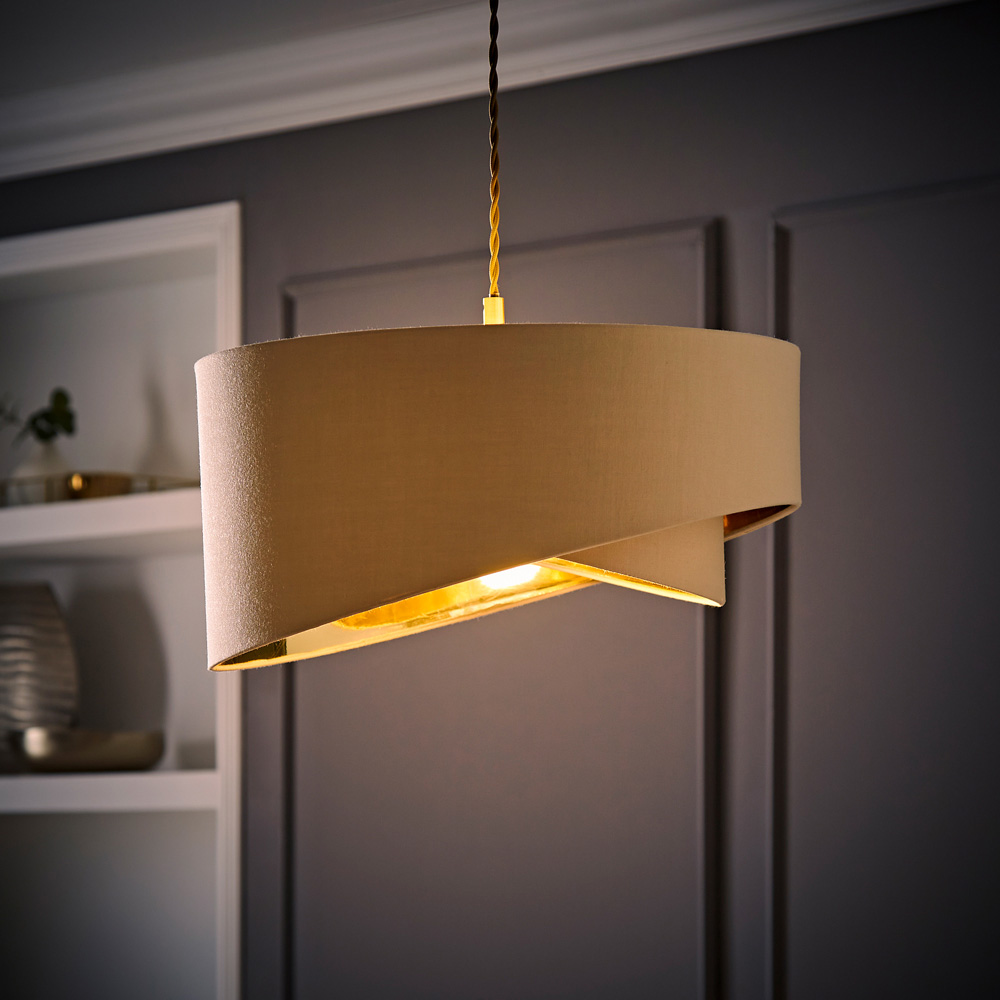 ValueLights Trekan 2 Layer Mink with Metallic Gold Inner Pendant Lamp Shade 40cm Image 2