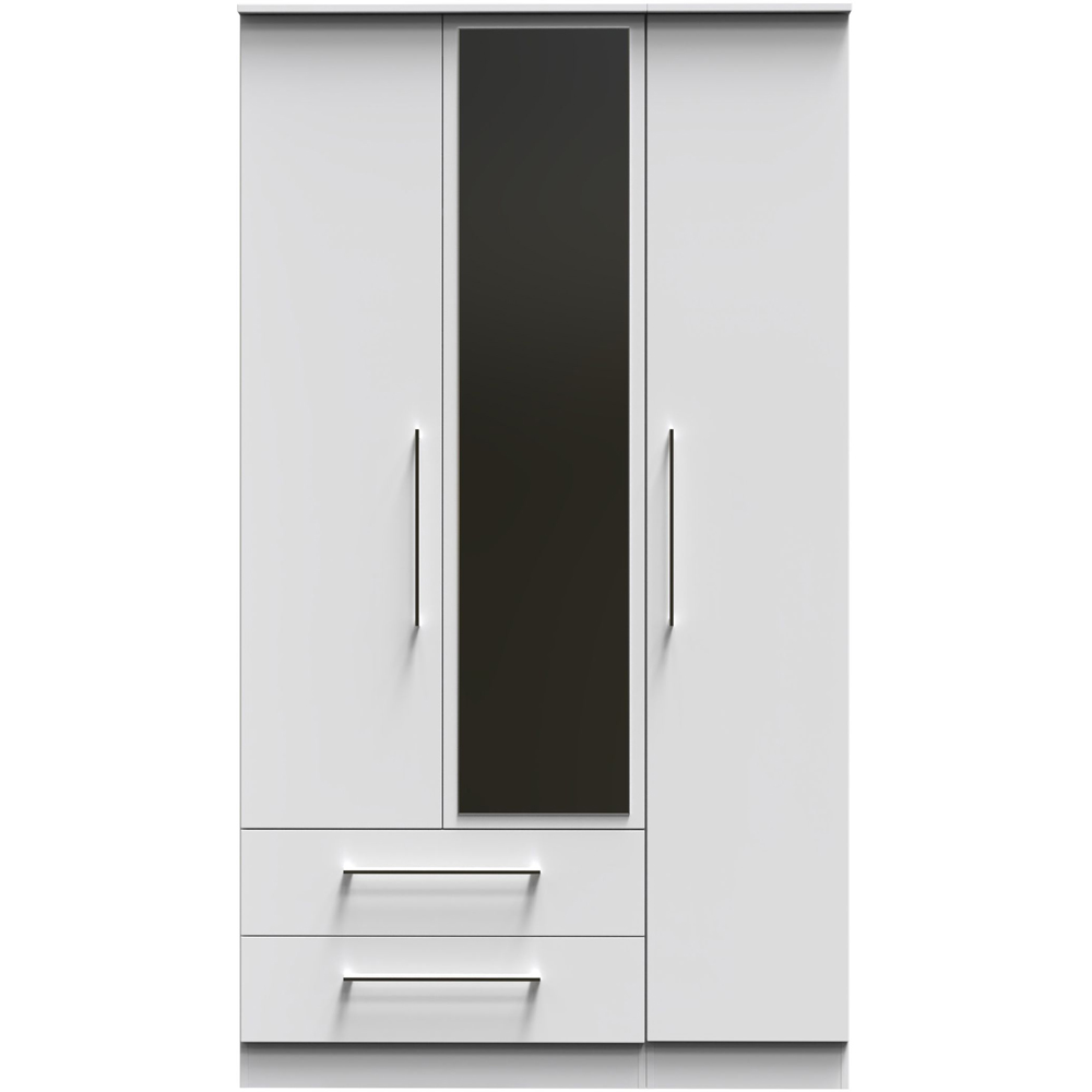 Crowndale Worcester 3 Door 2 Drawer White Gloss Mirrored Wardrobe Ready Assembled Image 3