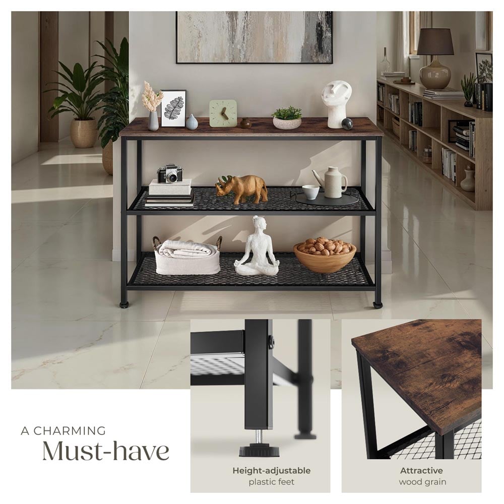 tectake Bristol 2 Wire Shelf Industrial Dark Wood Console Table Image 4