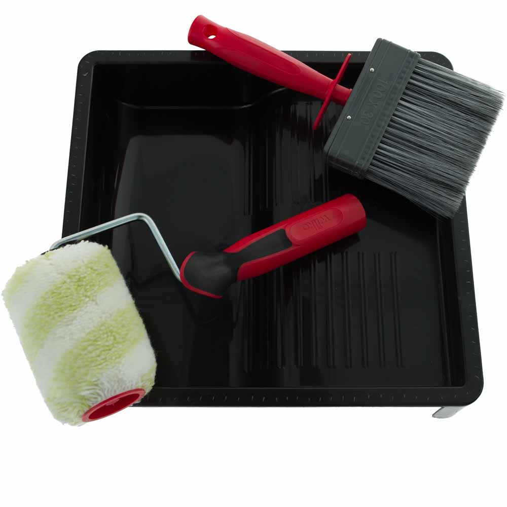 Wilko Small Exterior Paint Rollers and Brush 4 Piece Tray Kit Wilko