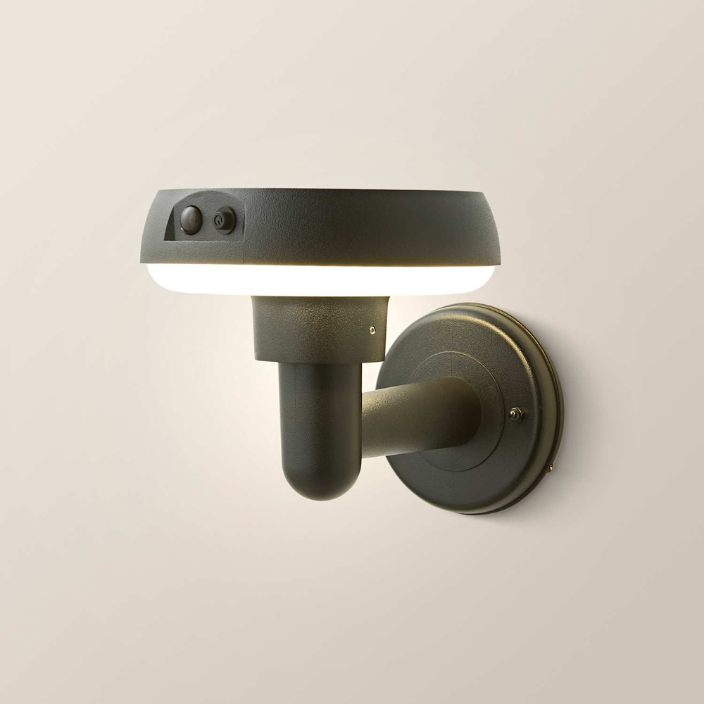 ValueLights Matte Black Solar LED Outdoor Halo Wall Light with PIR Motion Sensor Image 5
