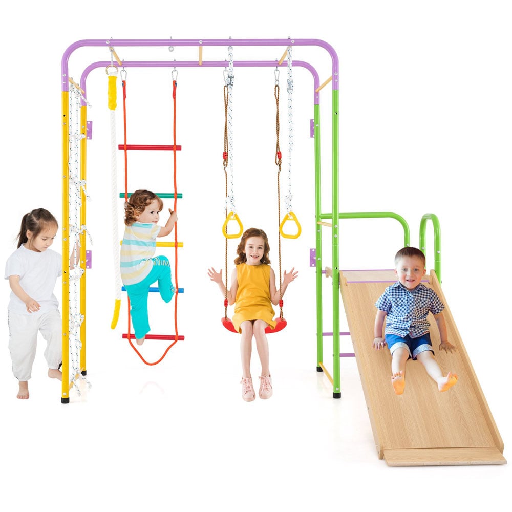 Costway Colourful 8-in-1 Indoor Jungle Gym Metal Climbing Play Set Image 3