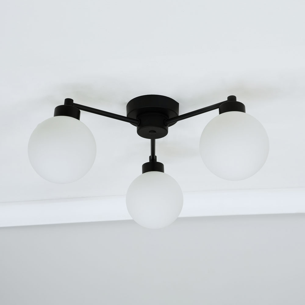 ValueLights Jonah Matt Black 3 Arm Globe Ball Shade Flush LED Ceiling Light Image 3