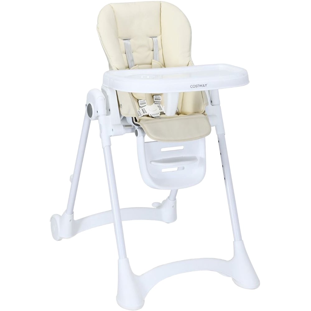 Costway Beige Height Adjustable Folding Baby Highchair Image 1