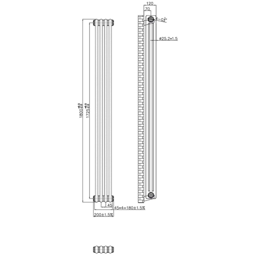 Go Bathrooms Clarence Raw Metal 3 Column Radiator 1800 x 200mm Image 3