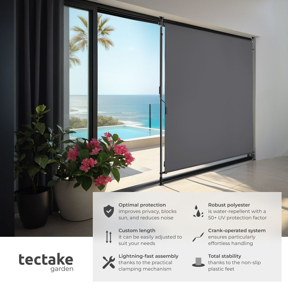 tectake Taija Dark Grey Retractable Awning with Hand Crank 3.1 x 1.28m Image 6