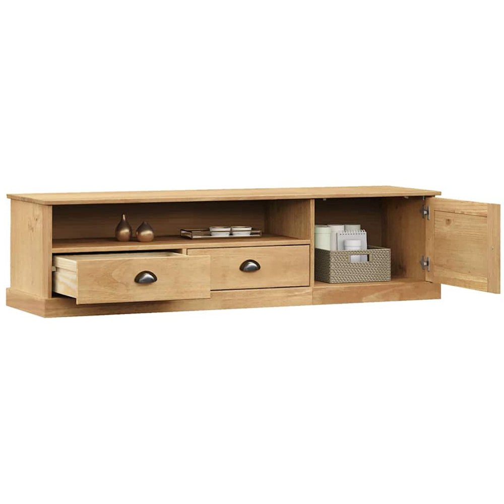 vidaXL Vigo Single Door 2 Drawer Single Shelf Brown Solid Pine Wood TV Cabinet Image 3