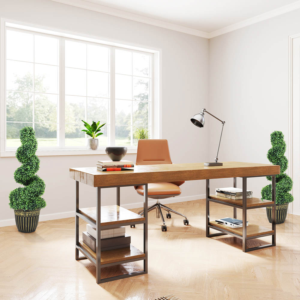 HOMCOM Set of 2 Potted Artificial Plants, Topiary Spiral Boxwood Trees, 90cm Image 8