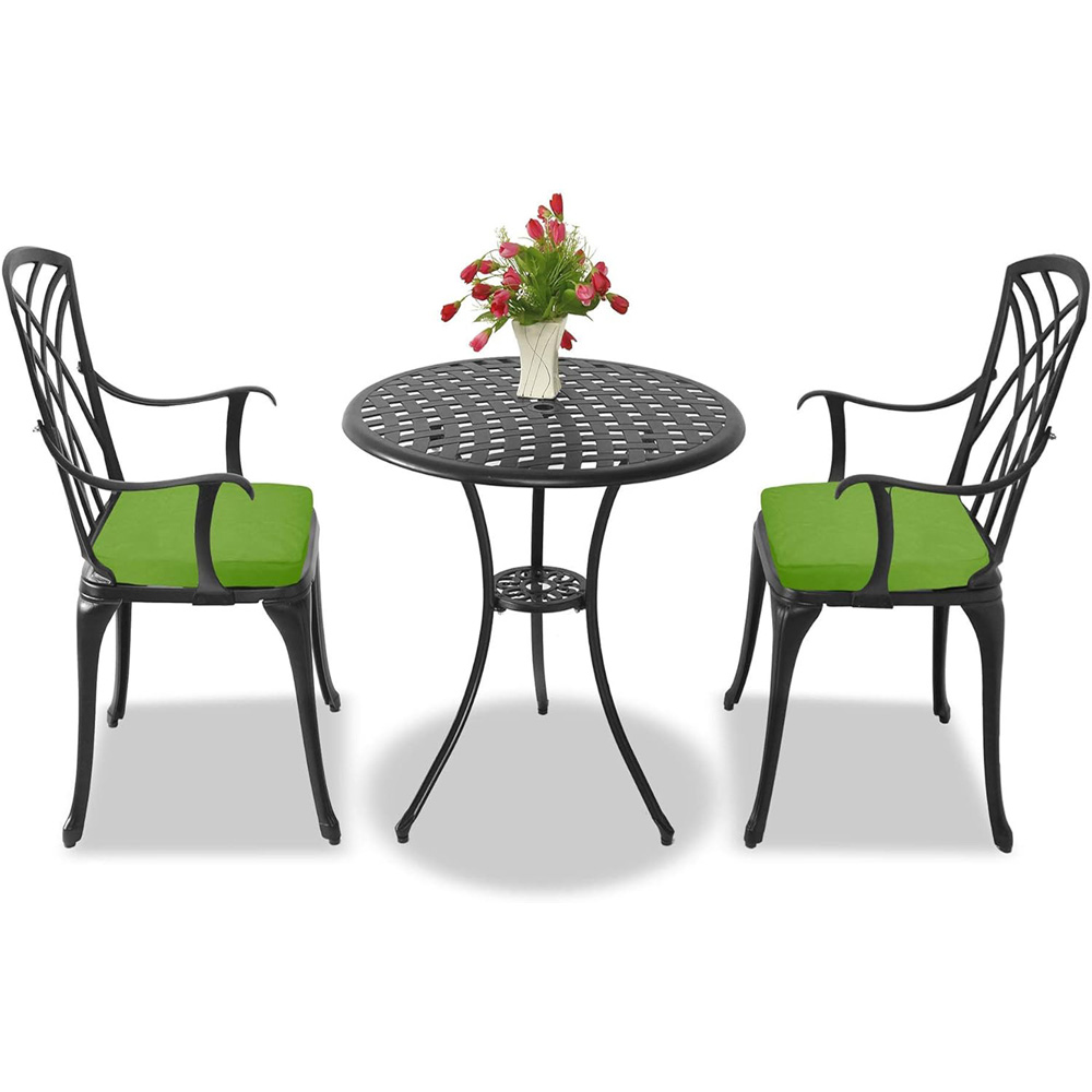 Centurion Oshowa 2 Seater Black and Green Cast Aluminium Garden Bistro Set with Cushions Image 5