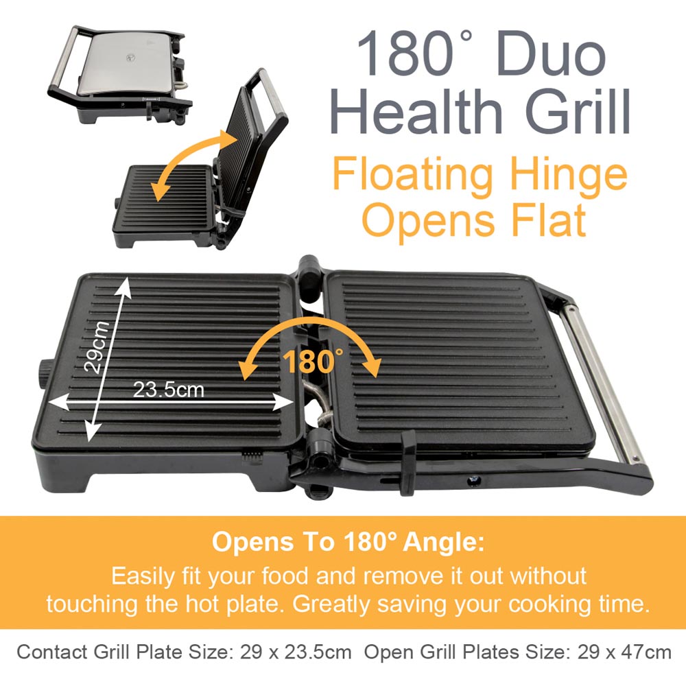 Quest Black and Silver Duo Health Press and Grill 2000W Image 8
